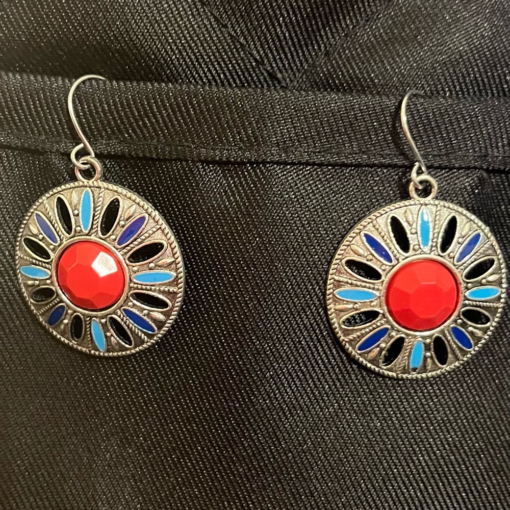 Elegant Red and Blue Dangle Earrings